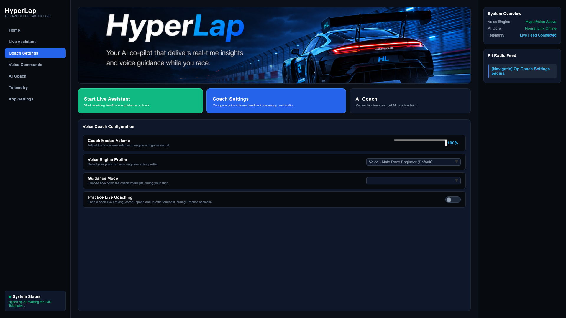HyperLap voice commands dashboard