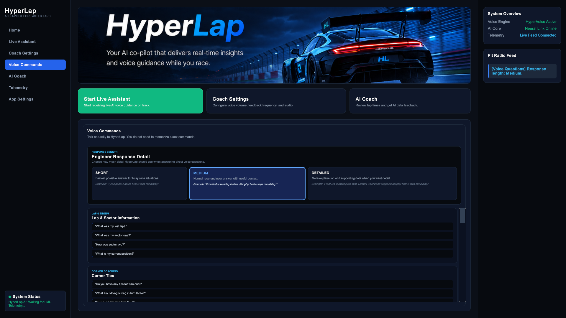 HyperLap live telemetry dashboard